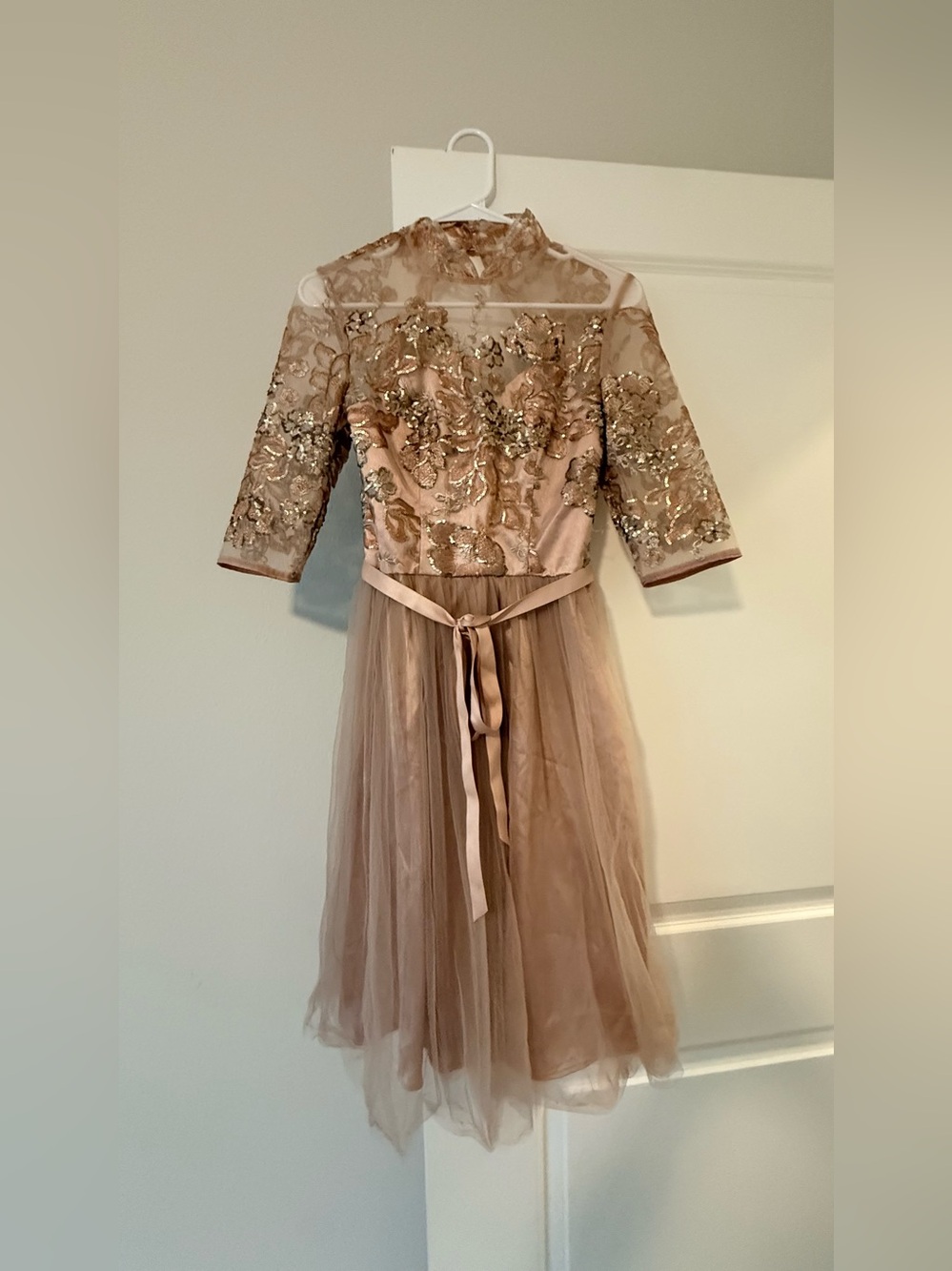 Chi Chi London Rose Gold Embroidered Lace & Tulle Midi Dress - Picture 2 of 10